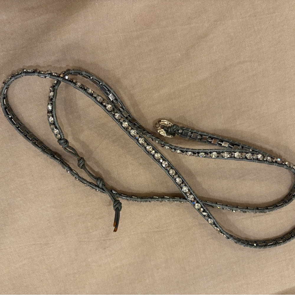 Nakamol Beaded & Rhinestone Leather wrap bracelet in Gray and Silver